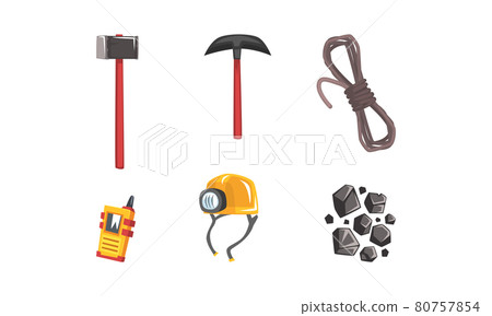Coal and Ore Mining Industry with Pickaxe and Hammer Vector Set Coal and Ore Mining Industry with Pickaxe and Hammer Vector Set 80757854
