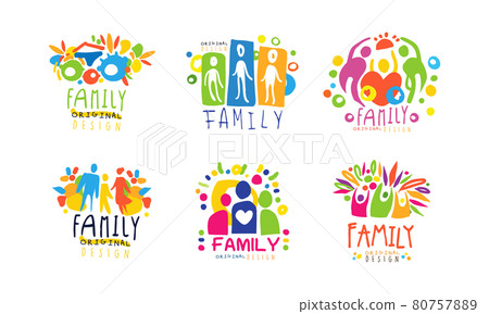 Colorful Family Label or Emblem Original Design Vector Set 80757889