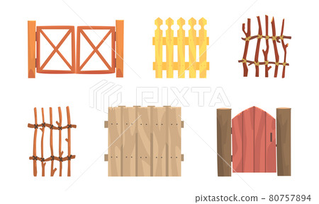 Wooden Fence of Poles and Boards as Agricultural Structure Vector Set Wooden Fence of Poles and Boards as Agricultural Structure Vector Set 80757894