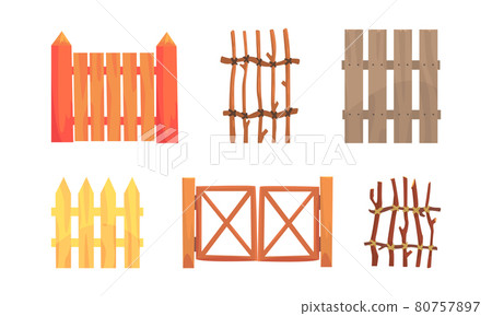 Wooden Fence of Poles and Boards as Agricultural Structure Vector Set Wooden Fence of Poles and Boards as Agricultural Structure Vector Set 80757897