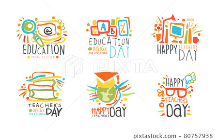 Happy Teacher Day and Education Label Design Vector Set Happy Teacher Day and Education Label Design Vector Set 80757938