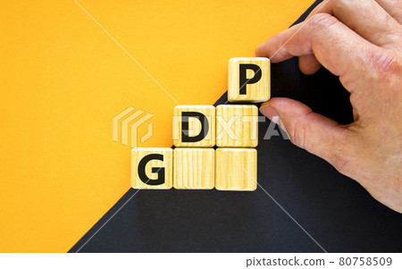 GDP, good distribution practice symbol. Concept words 'GDP, good distribution practice' on cubes on a beautiful black background. Business and GDP, good distribution practice concept. Copy space. 80758509
