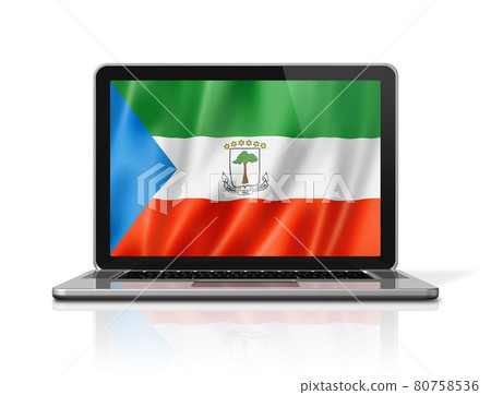 Equatorial Guinea flag on laptop screen isolated on white. 3D illustration 80758536