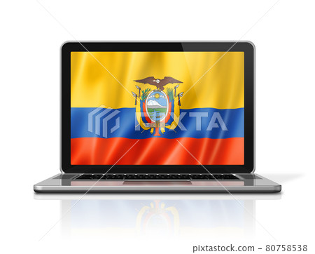 Ecuadorian flag on laptop screen isolated on white. 3D illustration 80758538