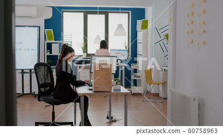 Businesswoman holding takeaway food meal order in takeout lunchtime in business corporate 80758963