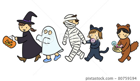 Children walking in costumes for Halloween 80759194