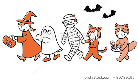 Children walking in costumes for Halloween 80759195