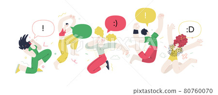 Happiness - happy people jumping in the air cheerfully Happiness - happy people jumping in the air cheerfully 80760070