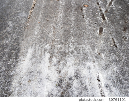 slippery ice-covered sidewalk after freezing rain slippery ice-covered sidewalk after freezing rain 80761101