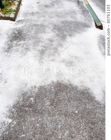 ice-covered slippery asphalt path in sidewalk ice-covered slippery asphalt path in sidewalk 80761103