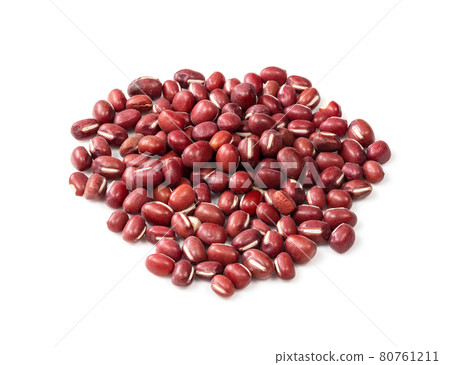 pile of raw red adzuki beans closeup on white pile of raw red adzuki beans closeup on white 80761211