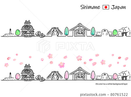 Spring Shimane prefecture cityscape simple line drawing set 80761522