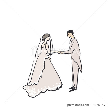 新娘和新郎手牽手,婚禮,婚姻,婚禮,(白色背景) 新娘和新郎手牽手,婚禮,婚姻,婚禮,(白色背景) 80761570