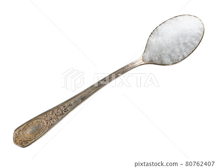 fructose crystalline sugar in teaspoon cutout fructose crystalline sugar in teaspoon cutout 80762407