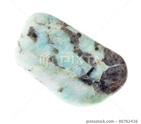 polished green Pegmatite stone on white polished green Pegmatite stone on white 80762416