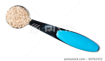 Psyllium husk in steel measuring teaspoon cutout Psyllium husk in steel measuring teaspoon cutout 80762452