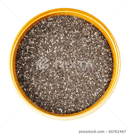 top view of Chia seeds in round bowl cutout 80762467