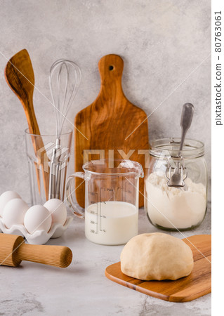 Bakery ingredients -flour, eggs, milk. Bakery ingredients -flour, eggs, milk. 80763061