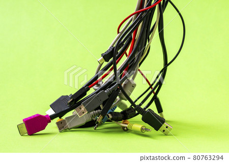 Wires and cables on the green background 80763294