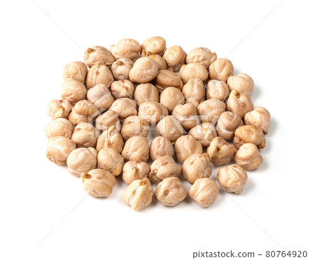 handful of chickpea seeds closeup on white handful of chickpea seeds closeup on white 80764920