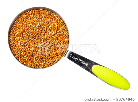 proso millet grains in measuring cup cutout 80764946