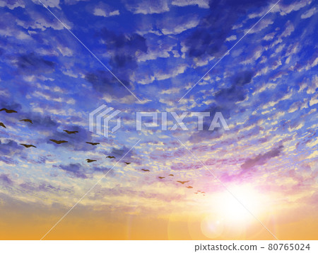 透視秋天的黃昏，日出，卷雲 80765024