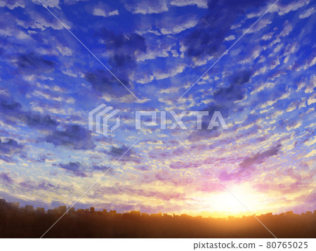 透視秋天的黃昏，日出，卷雲 80765025