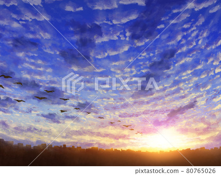 Perspective autumn dusk, sunrise, cirrocumulus Perspective autumn dusk, sunrise, cirrocumulus 80765026