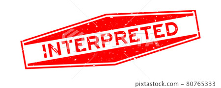 Grunge red interpreted word hexagon rubber seal stamp on white background 80765333