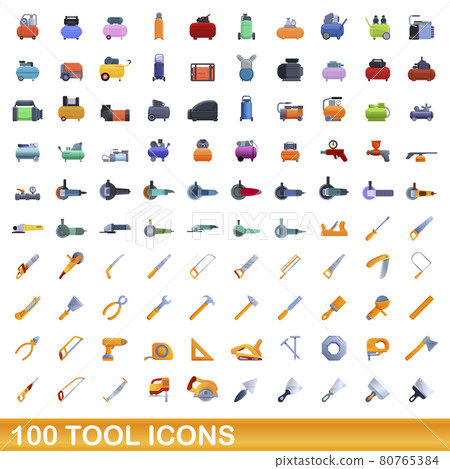 100 tool icons set, cartoon style 100 tool icons set, cartoon style 80765384