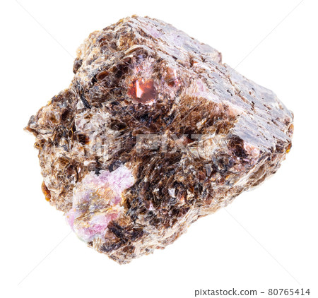 Corundum crystals in raw Phlogopite stone on white Corundum crystals in raw Phlogopite stone on white 80765414