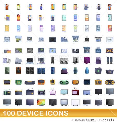 100 device icons set, cartoon style 80765515