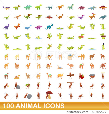 100 animal icons set, cartoon style 80765527