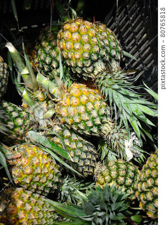 MALACCA, MALAYSIA -OCTOBER 01, 2016: Pile pineapple fruit which has been harvested and display for sale.  80765818