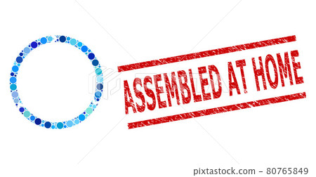 Grunge Assembled at Home Watermark and Rotation Mosaic of Round Dots 80765849