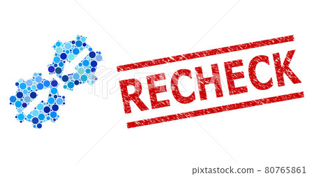 Grunge Recheck Stamp Print and Gear Integration Mosaic of Rounded Dots 80765861