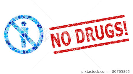Grunge No Drugs Exclamation. Seal and Forbidden Man Figure Mosaic of Round Dots 80765865