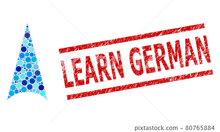 Grunge Learn German Stamp Imitation and Arrowhead Up Mosaic of Rounded Dots 80765884