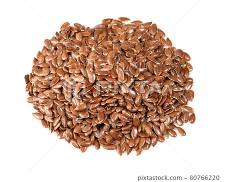 pile of brown flax seeds closeup on white pile of brown flax seeds closeup on white 80766220