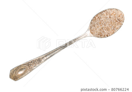 top view of Psyllium husk in silver spoon cutout top view of Psyllium husk in silver spoon cutout 80766224