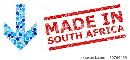 Scratched Made in South Africa Stamp Seal and Arrow Down Composition of Circles Scratched Made in South Africa Stamp Seal and Arrow Down Composition of Circles 80766469