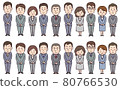 Welcome with a smile → Multiple men and women in business suits bowing (two types of hand positions) Whole body 80766530