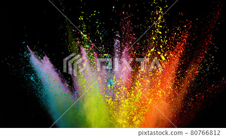 Freeze motion of coloured powder explosion. 80766812