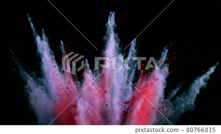 Freeze motion of coloured powder explosion. 80766815
