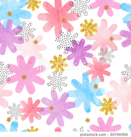 Seamless colorful pattern with abstract flowers. Vector floral watercolor background 80766900
