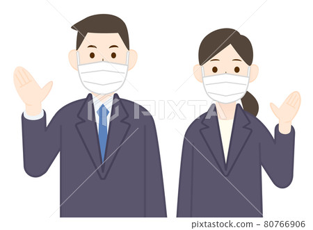 可用於銷售和公司信息的戴著口罩的男士和女士的插圖 80766906