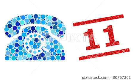 Textured 11 Stamp Imitation and Pulse Phone Collage of Round Dots 80767201