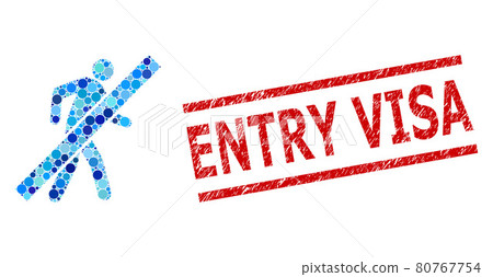 Scratched Entry Visa Seal and Stop Walking Man Mosaic of Circles Scratched Entry Visa Seal and Stop Walking Man Mosaic of Circles 80767754