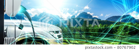 EV charging station for electric car in concept of green energy and eco power EV charging station for electric car in concept of green energy and eco power 80767902