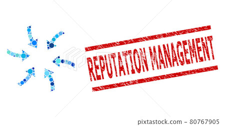 Scratched Reputation Management Stamp and Twirl Arrows Collage of Circles 80767905